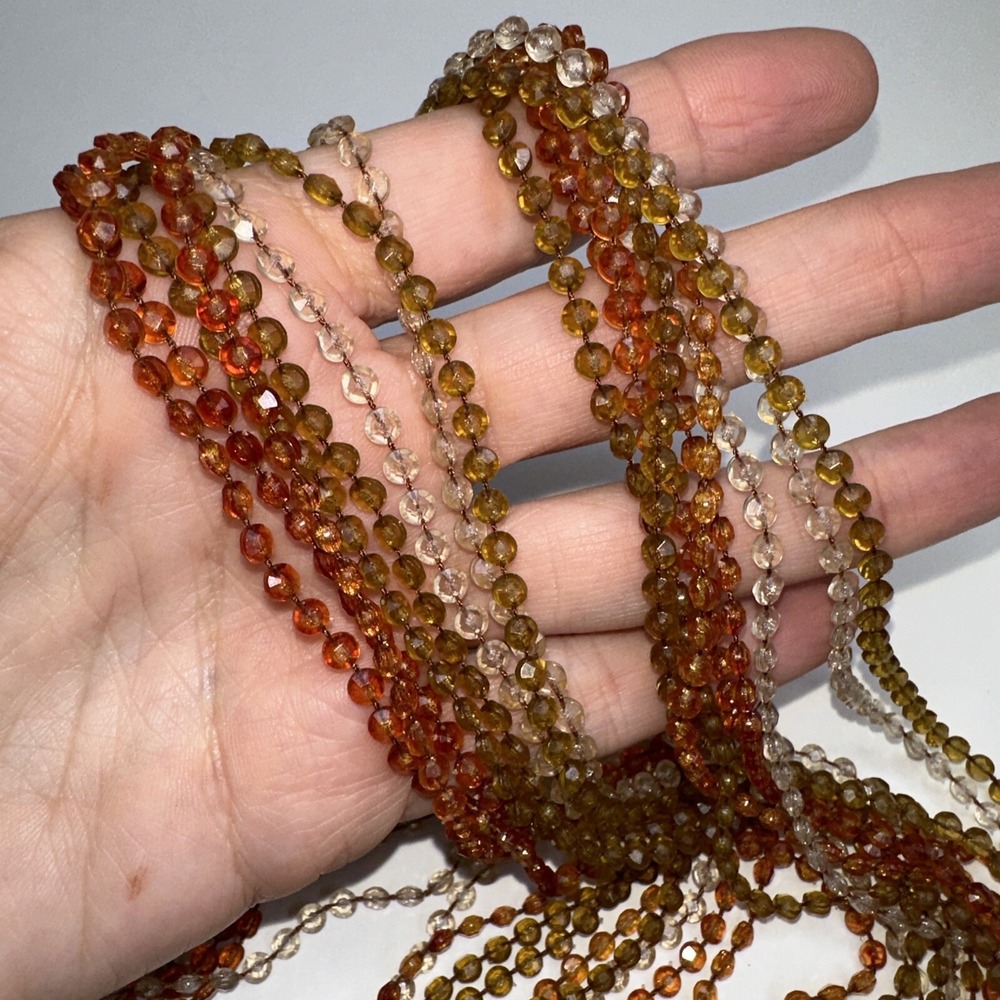 Necklace Plastic Beads Mutli Strand Orange Honey Amber Tones 50" Long Vintage